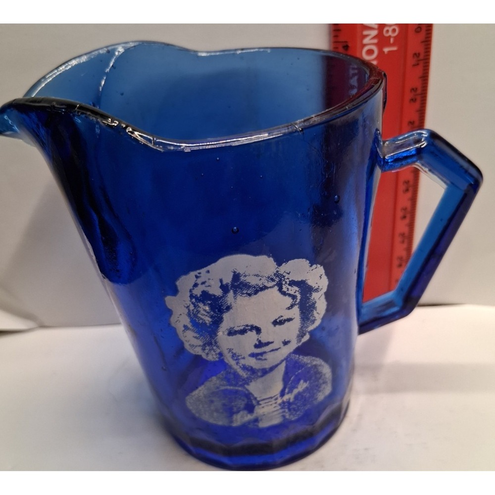 Shirley Temple Blue Glass Pitcher, Glossy Cobalt Glass, Handle & Spout